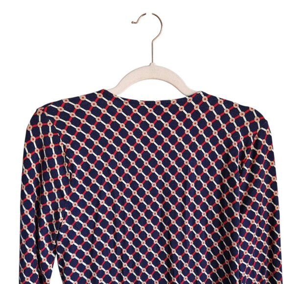 Talbots Shirt Women's Large Petites LP Blue V Neck Faux Wrap Top Blouse - Picture 7 of 8